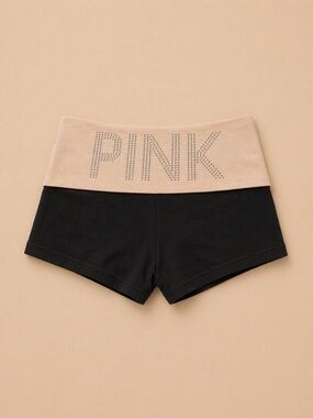 RARE Y2K Victoria’s Secret PINK Bedazzled Fold-Over Shorts 💖 Size S